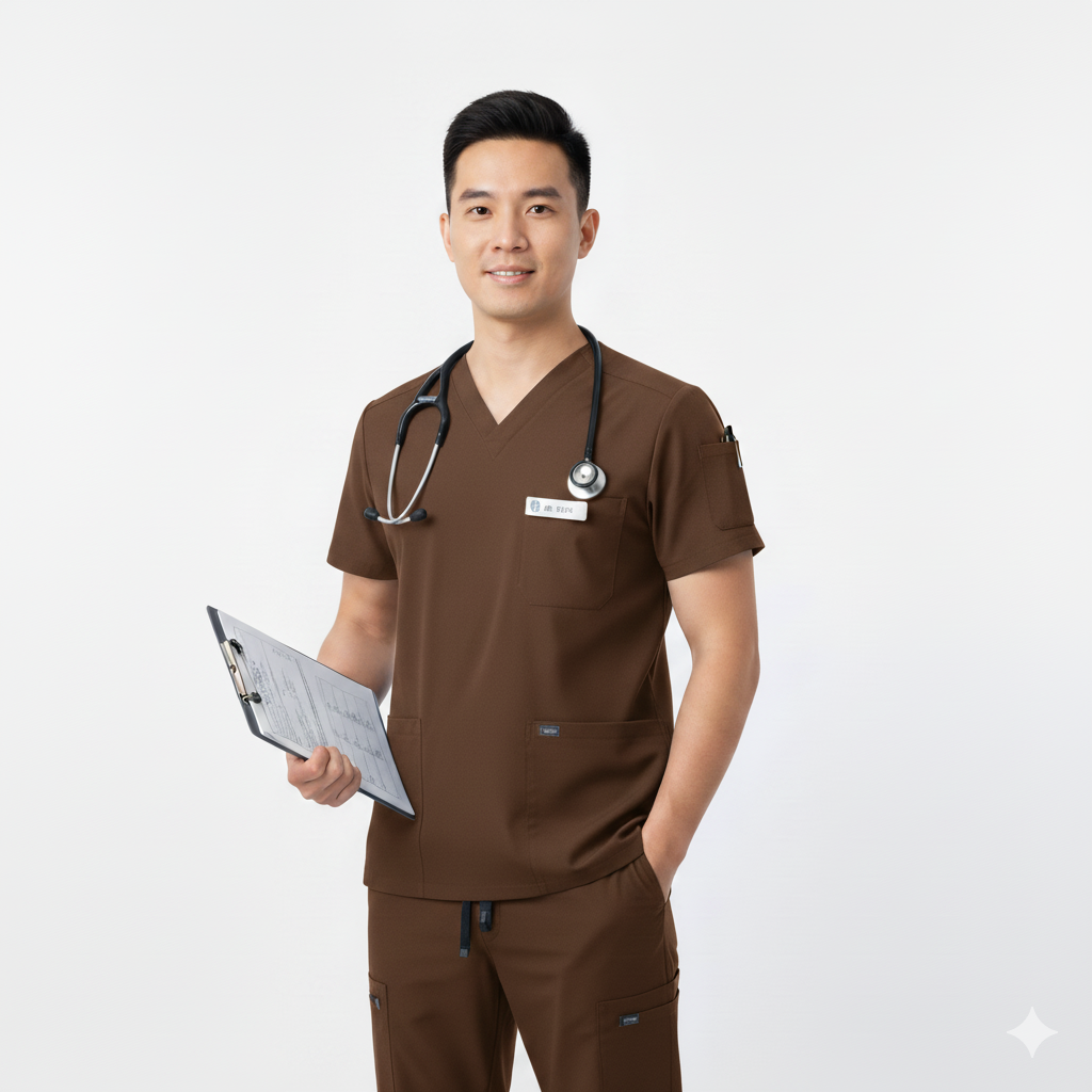 MedStretch Premium Unisex Stretchable Chocolate Brown Scrub Set With Cargos - Image 4